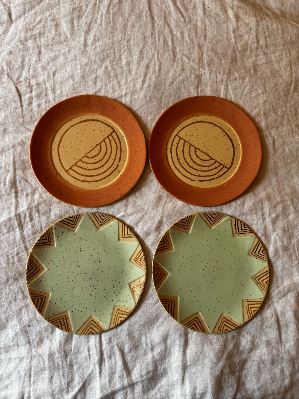 Set of 4 Anthropologie x Cathy Terepocki stoneware plates with gold details